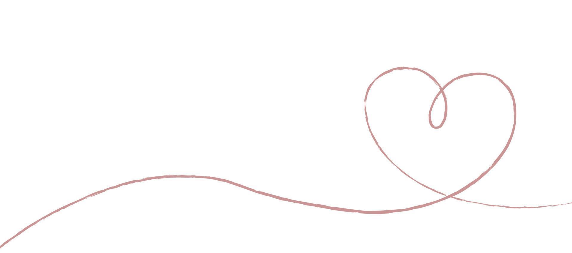 esboço de mão desenhando coração de linha rosa, rabisco de amor isolado no fundo branco - vetor