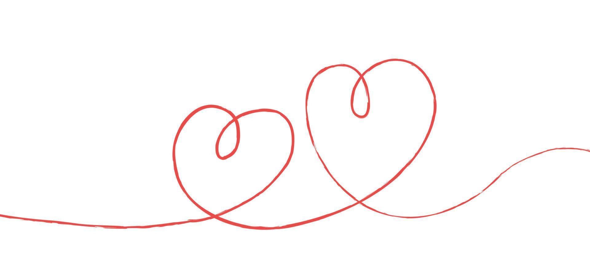 linhas finas vermelhas dois corações de amor em fundo branco - vector