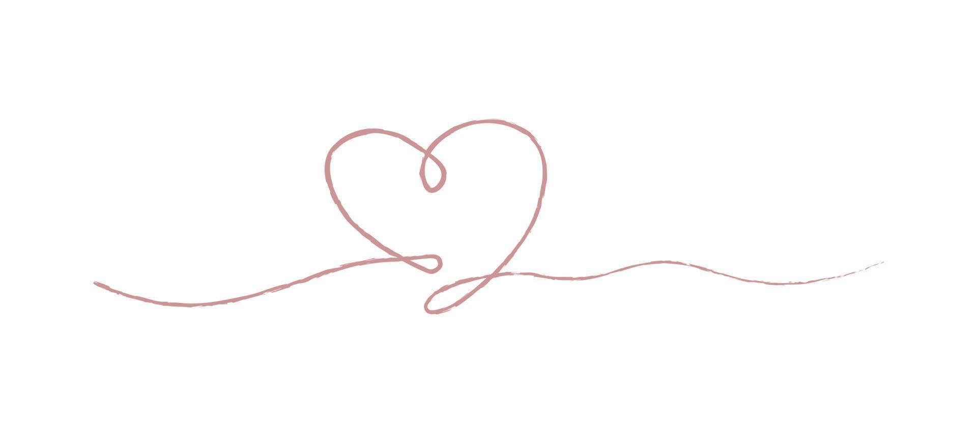 esboço de mão desenhando coração de linha rosa, rabisco de amor isolado no fundo branco - vetor