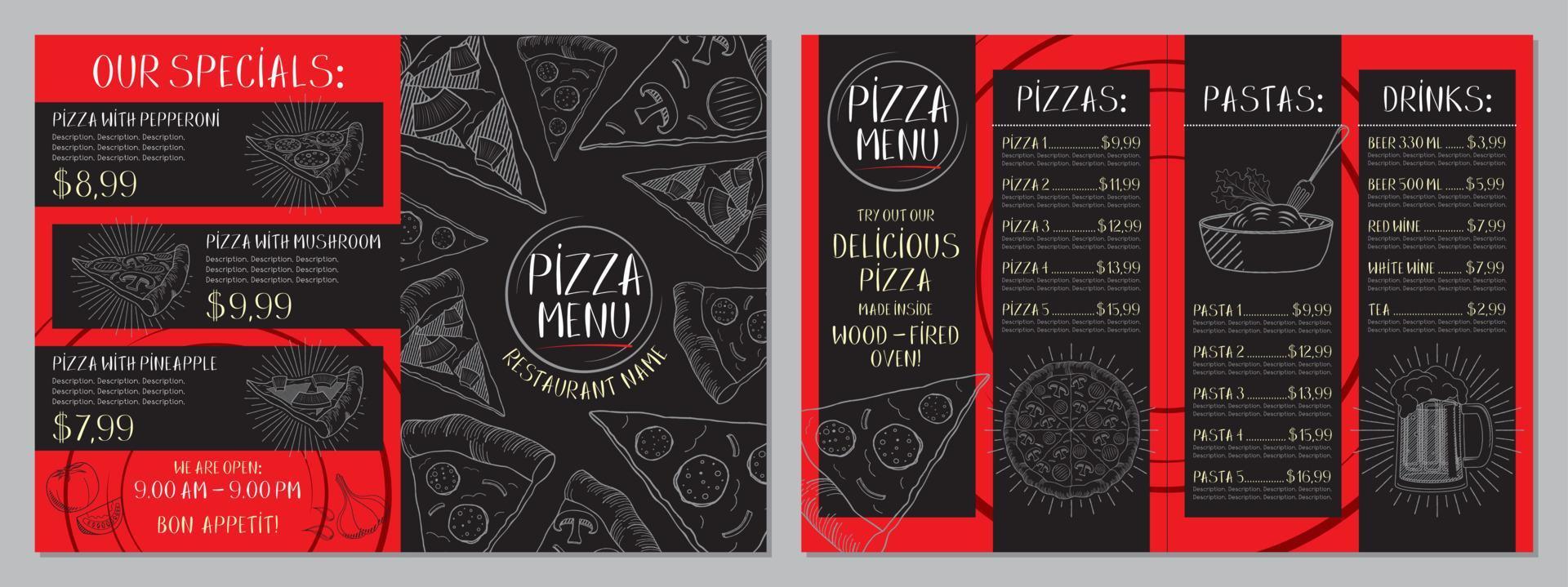 modelo de menu de restaurante de pizza vetor