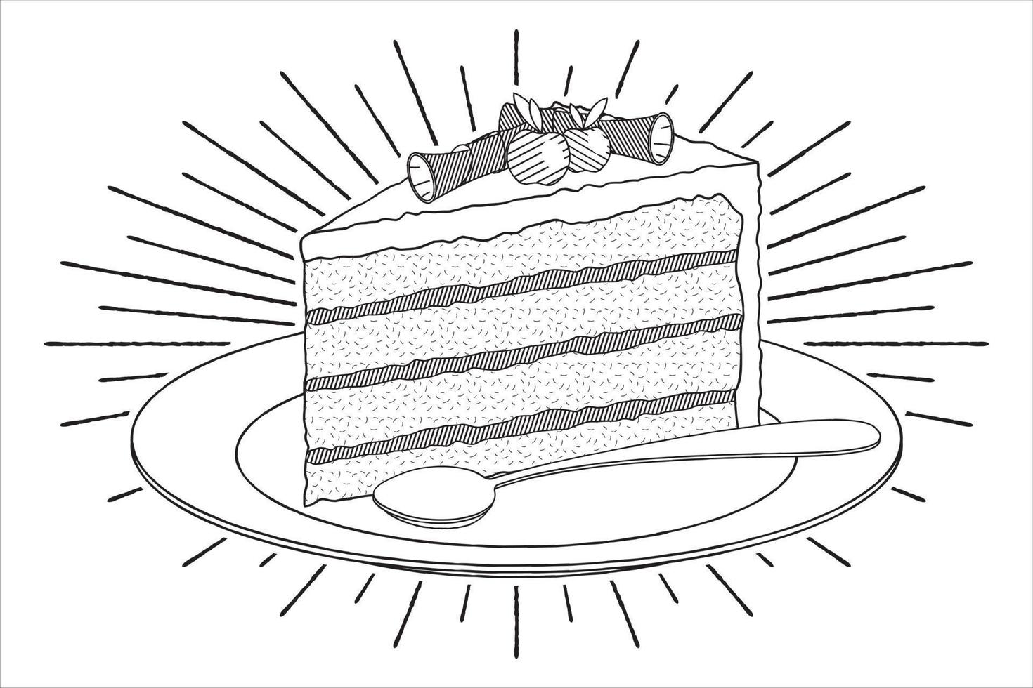 sobremesa em um prato - ilustração de contorno vetor