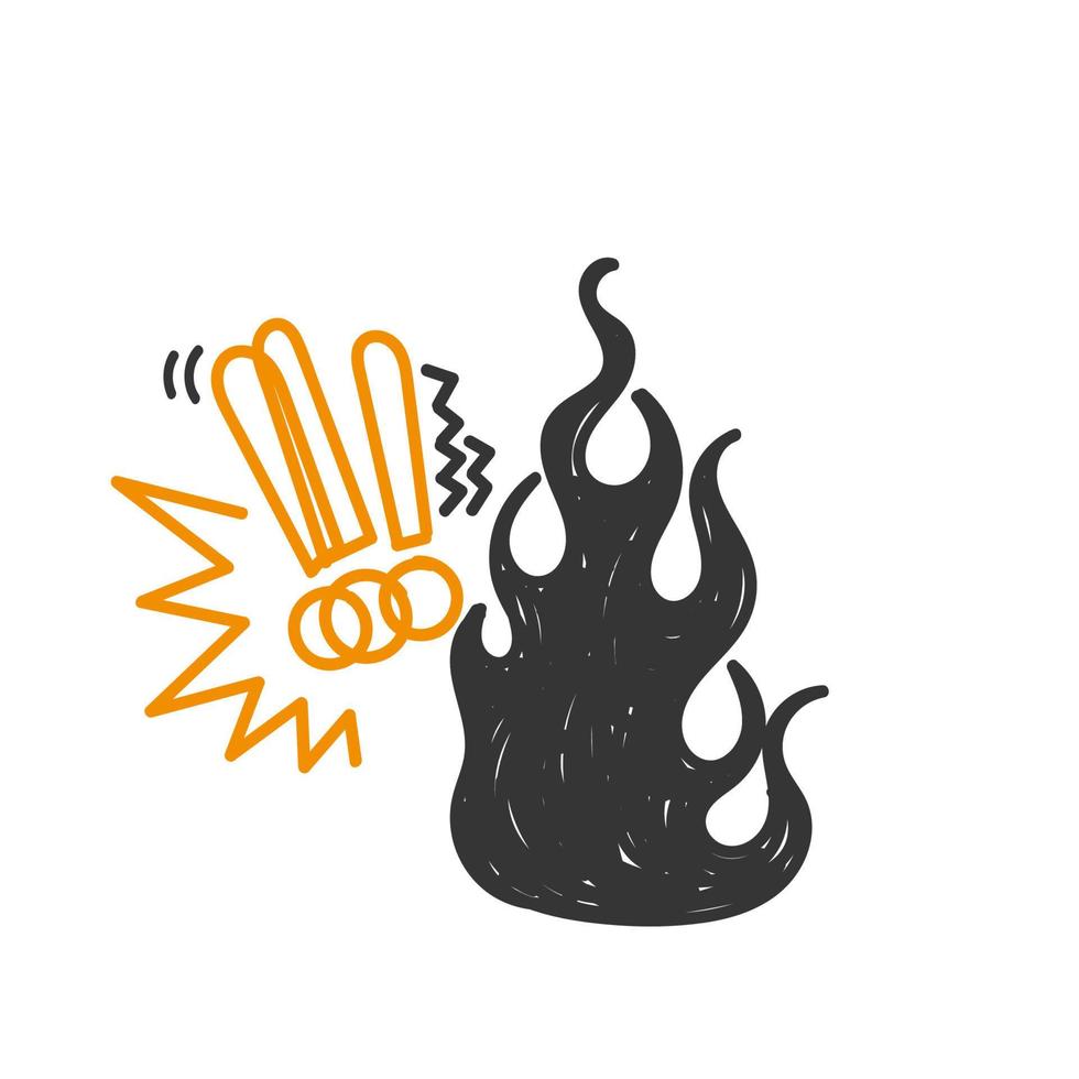 mão desenhada doodle ilustração de sinal de aviso de incêndio vetor