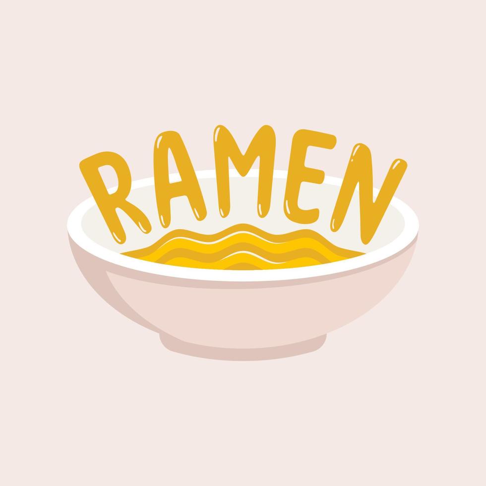 tipografia ramen e ilustração de uma tigela vetor