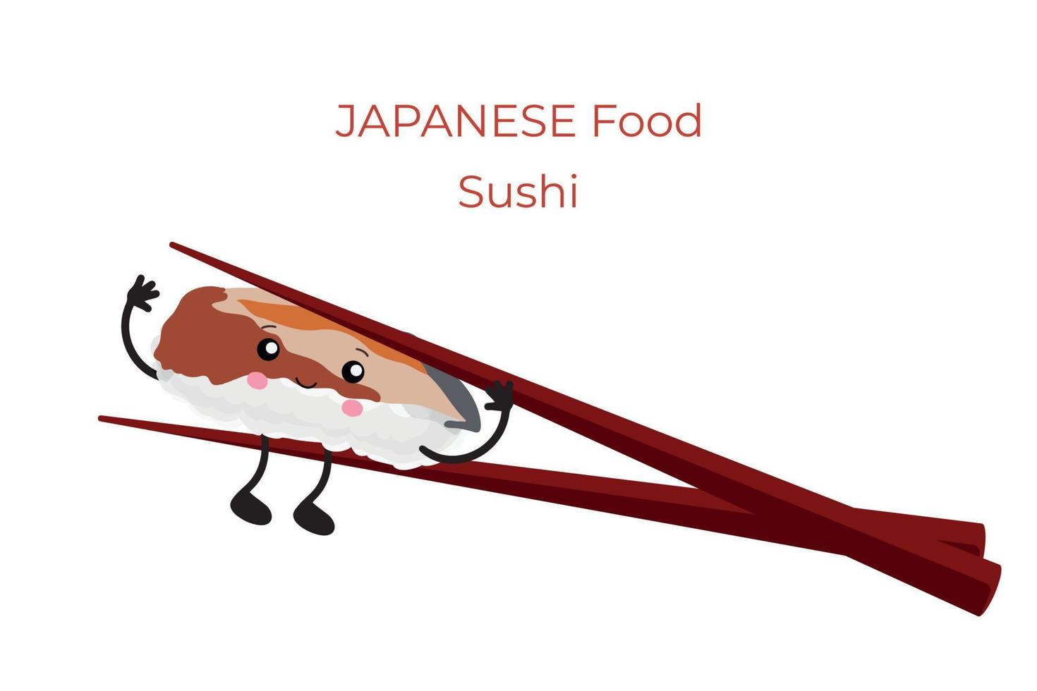 sushi no estilo kawaii. ilustração conceitual de lanches, sushi, comida exótica, frutos do mar. modelo para restaurante de sushi, café, entrega vetor