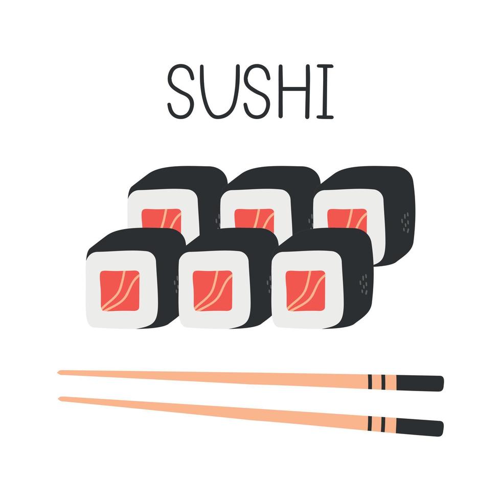 rolo de sushi japonês definido em estilo desenhado à mão. comida asiática para menu de restaurantes vetor