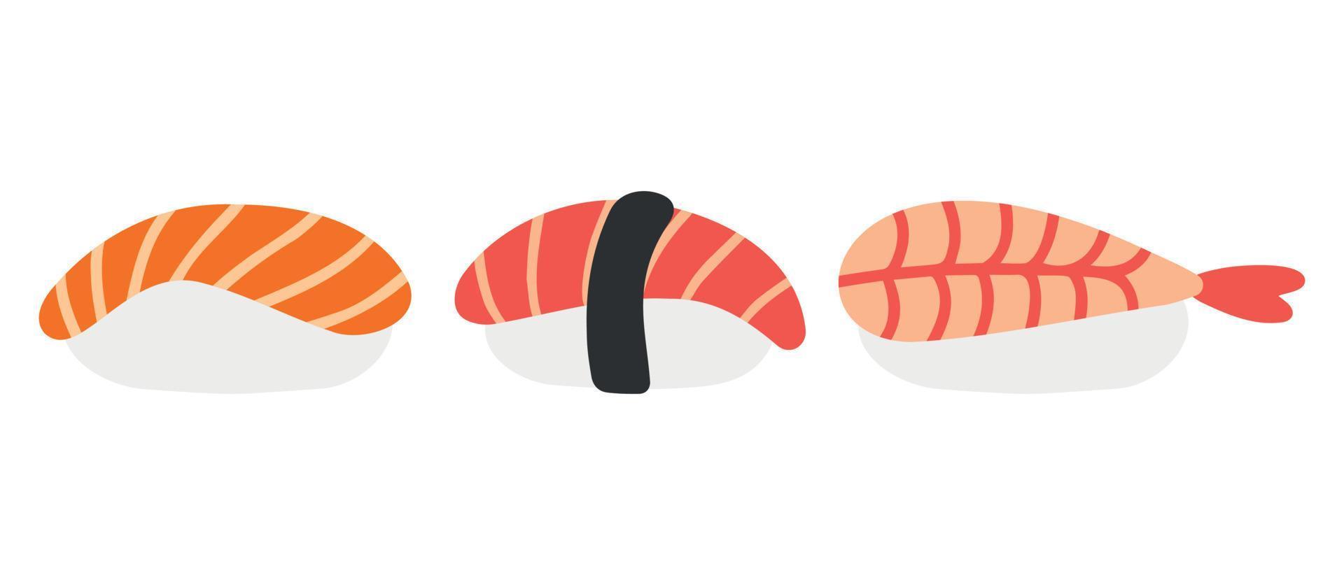 sushi japonês definido estilo desenhado à mão. comida asiática para menu de restaurantes vetor