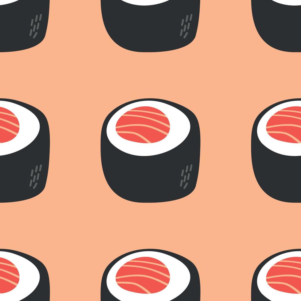 padrão de rolo de sushi japonês em estilo desenhado à mão. comida asiática para menu de restaurantes vetor