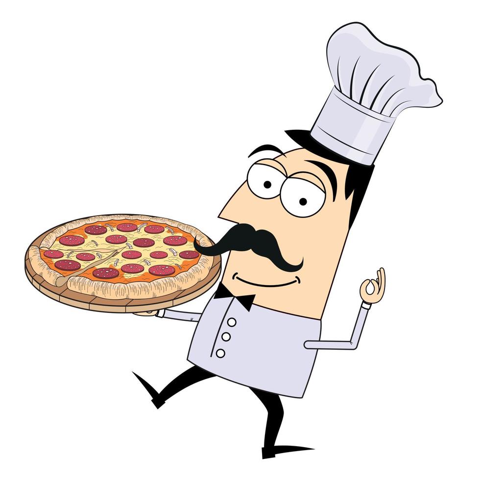chef segurando ilustração de pizza vetor