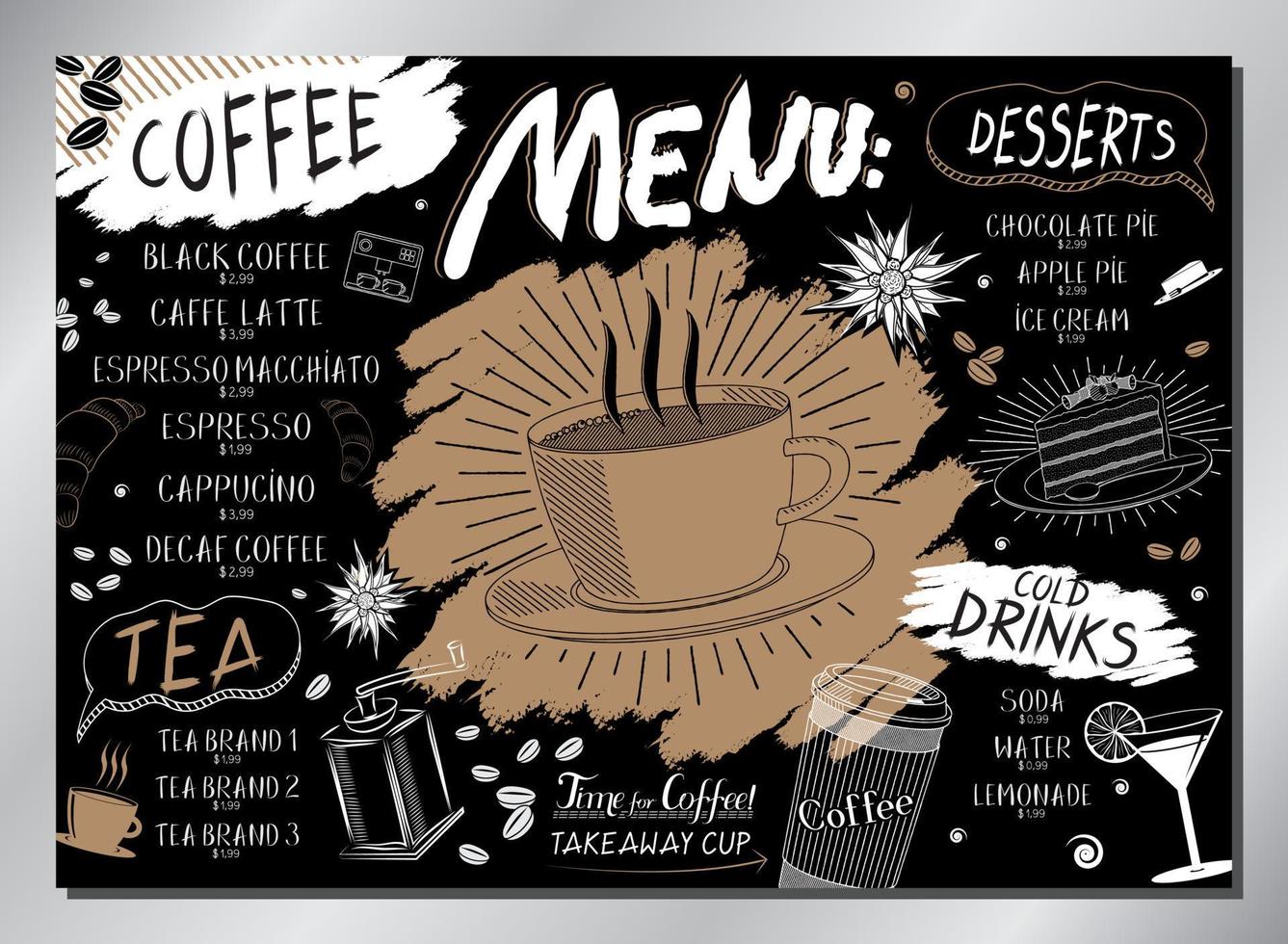 modelo de menu de mesa de café vintage vetor