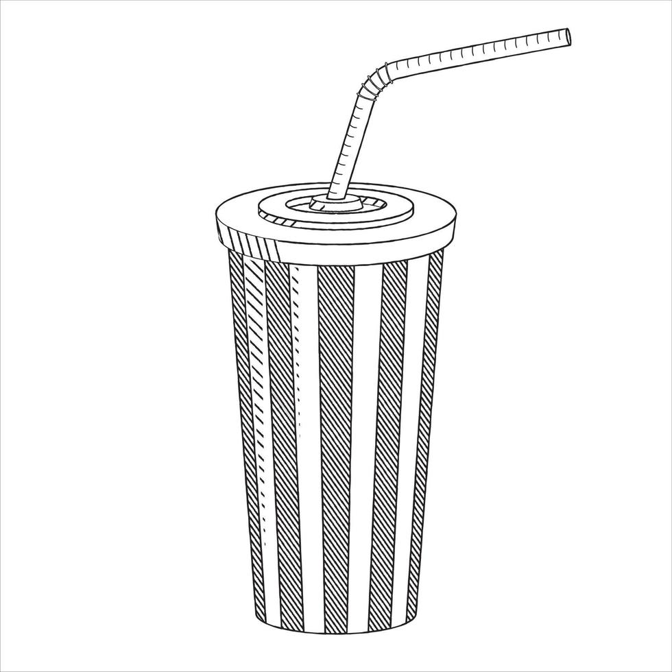 refrigerante com um canudo - ilustração de contorno vetor