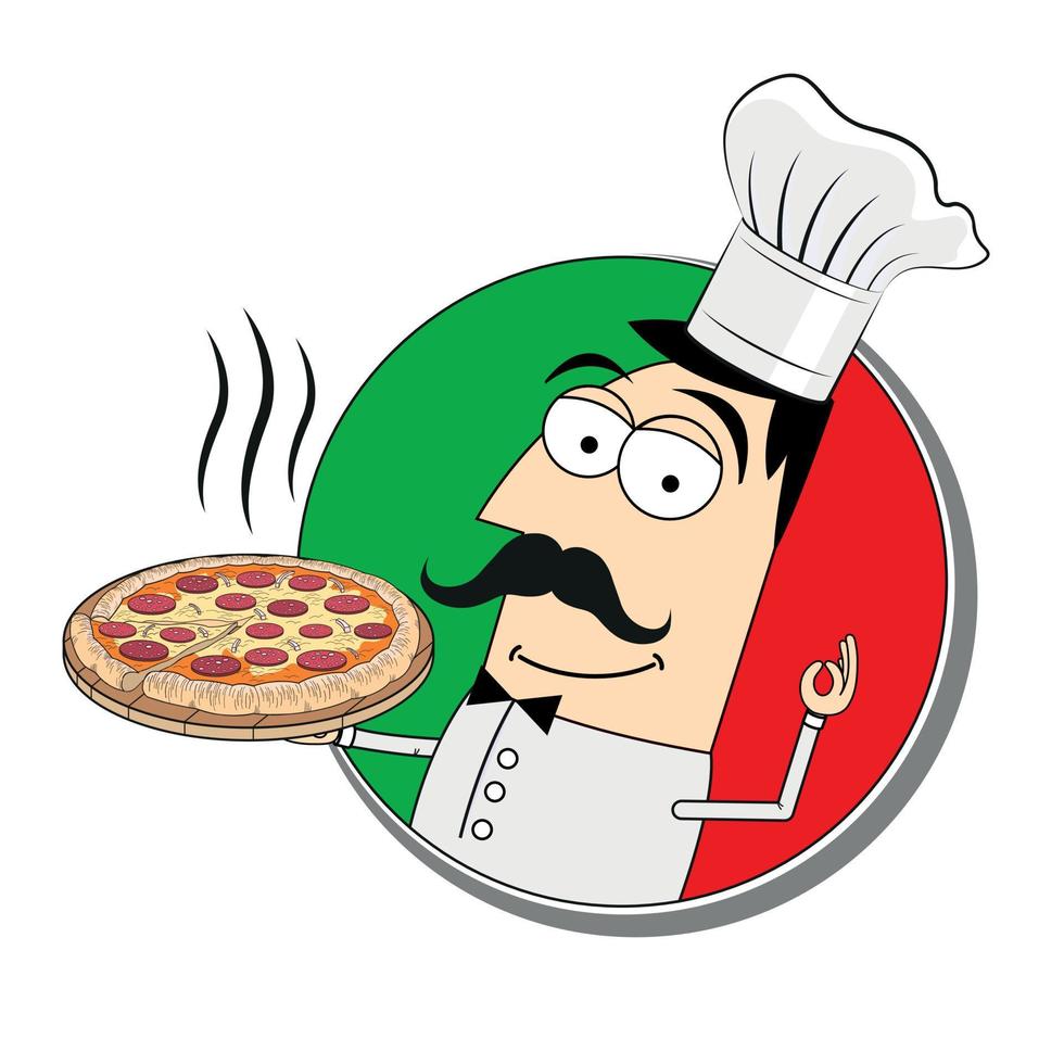 chef segurando ilustração de pizza vetor