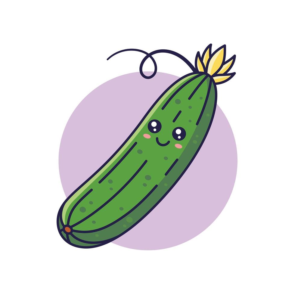ilustração de ícone dos desenhos animados pepino kawaii bonito. conceito de ícone plano vegetal de comida isolado no fundo branco. personagem de pepino, mascote no estilo doodle. vetor