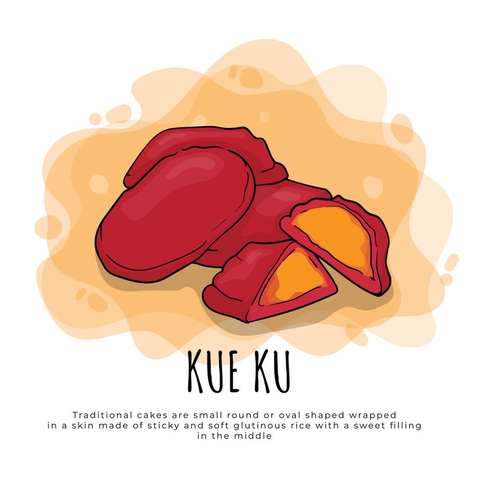 kue ku em design de desenho animado feito de arroz glutinoso pegajoso e macio com recheio doce no meio vetor