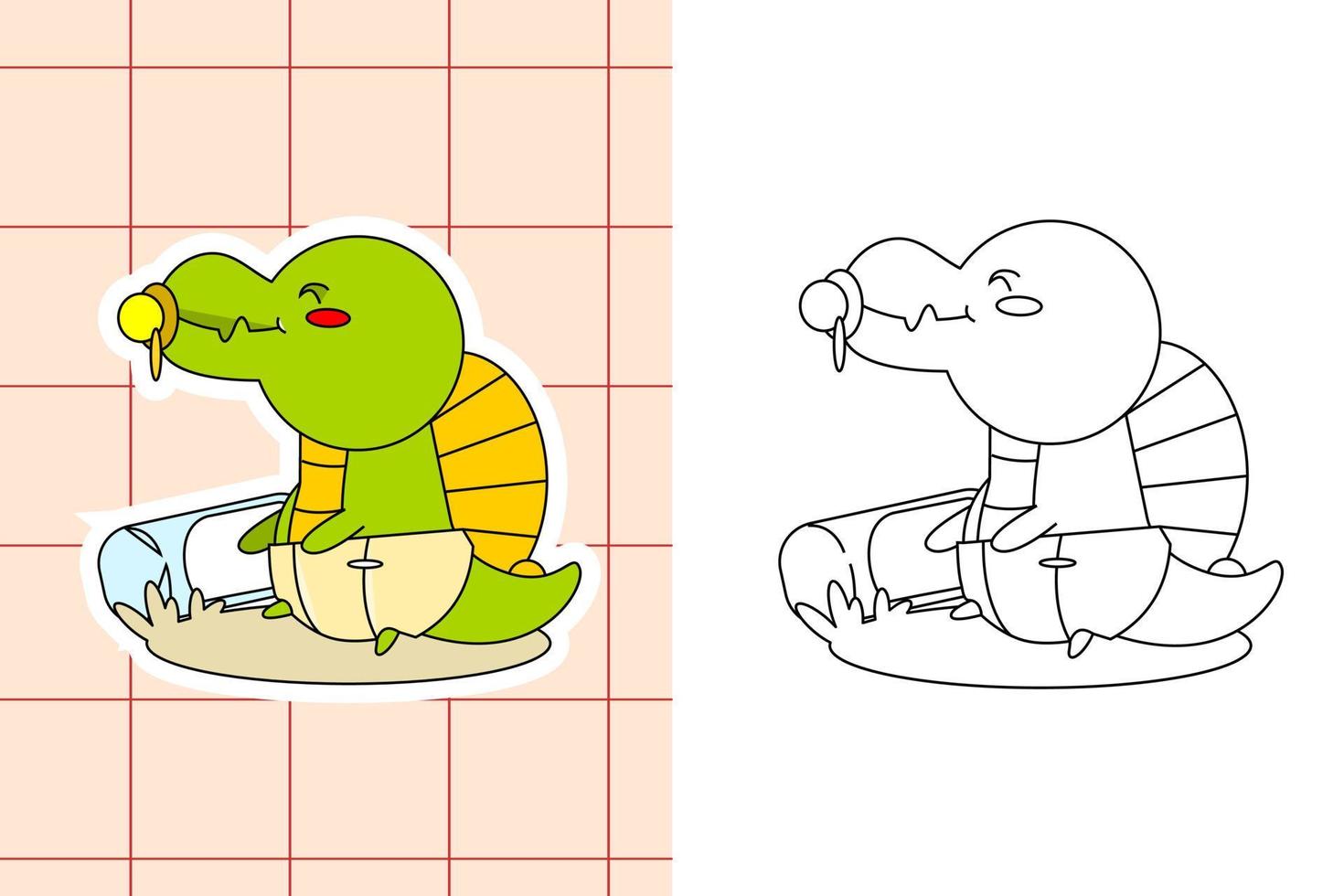 desenho de dinossauro para colorir e adesivo para criança vetor