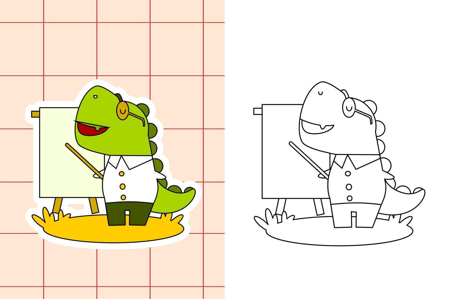 desenho de dinossauro para colorir e adesivo para criança vetor