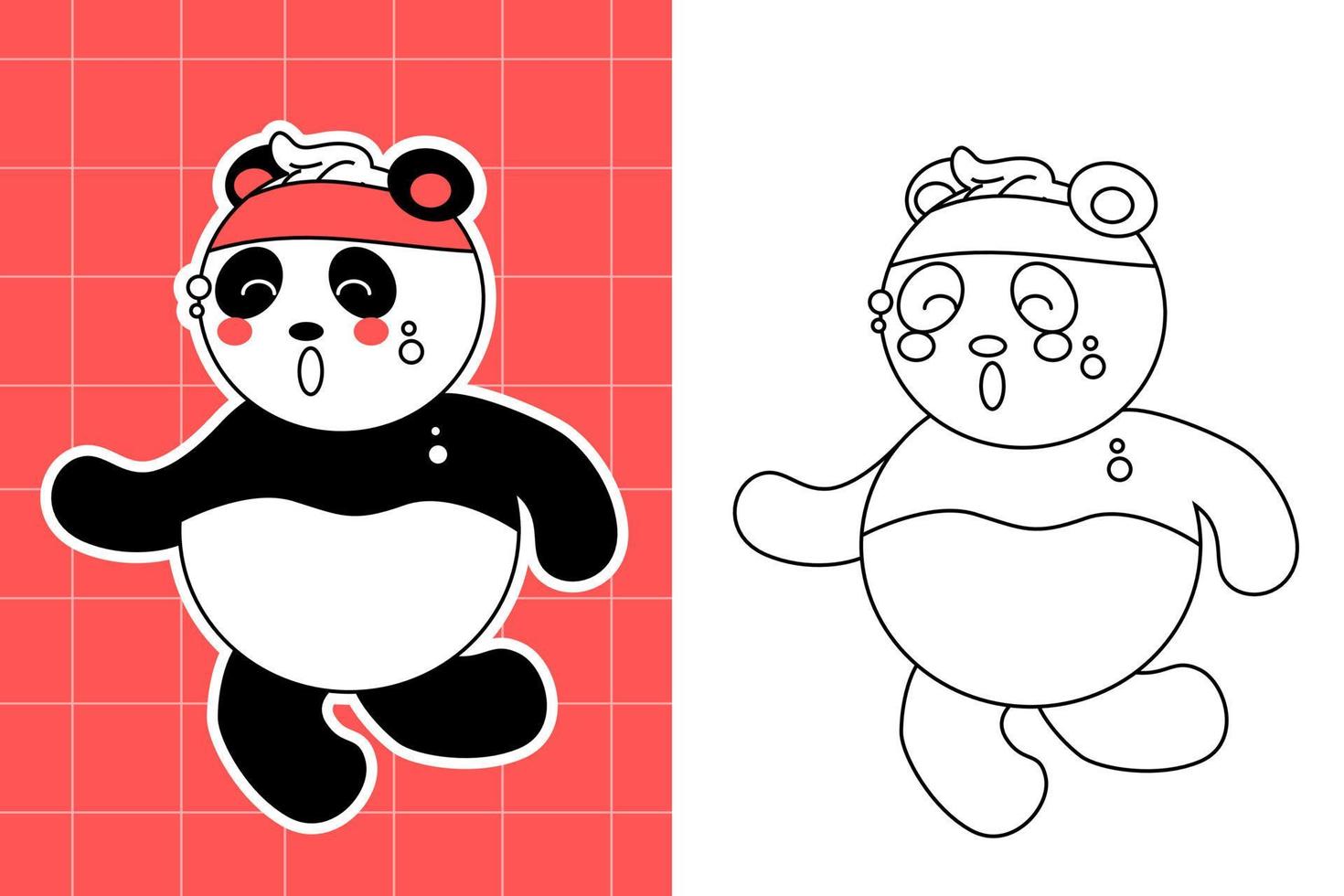 página para colorir da família panda para criança vetor