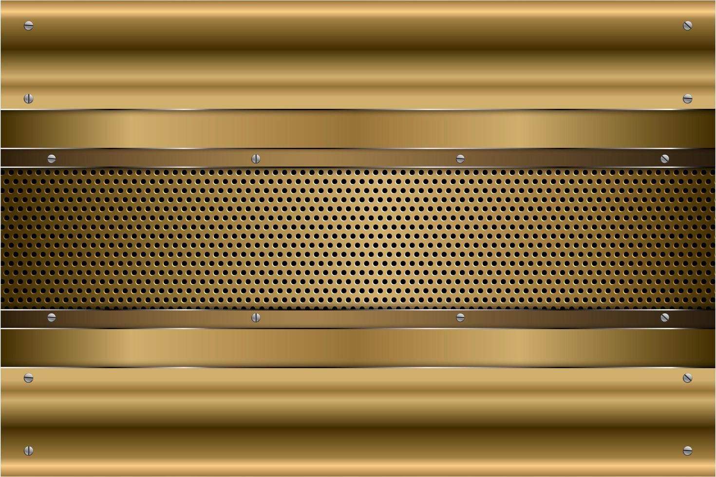 painéis de ouro metálico com parafusos em textura perfurada vetor