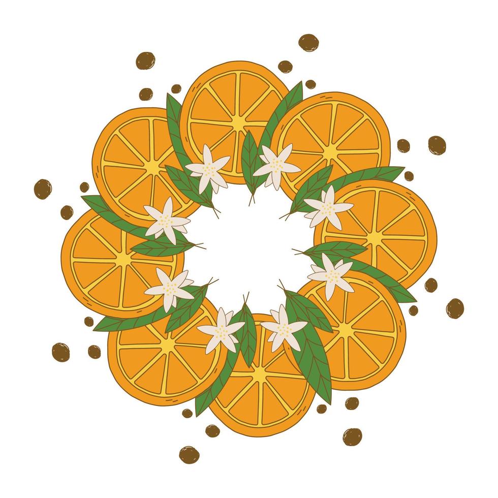 moldura redonda com laranjas e deixa espaço para texto vetor