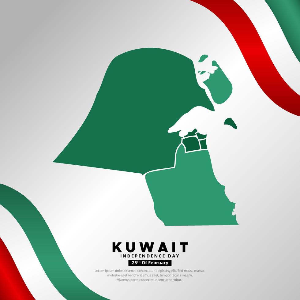 incrível fundo do dia da independência do kuwait com bandeira ondulada e mapas vetor