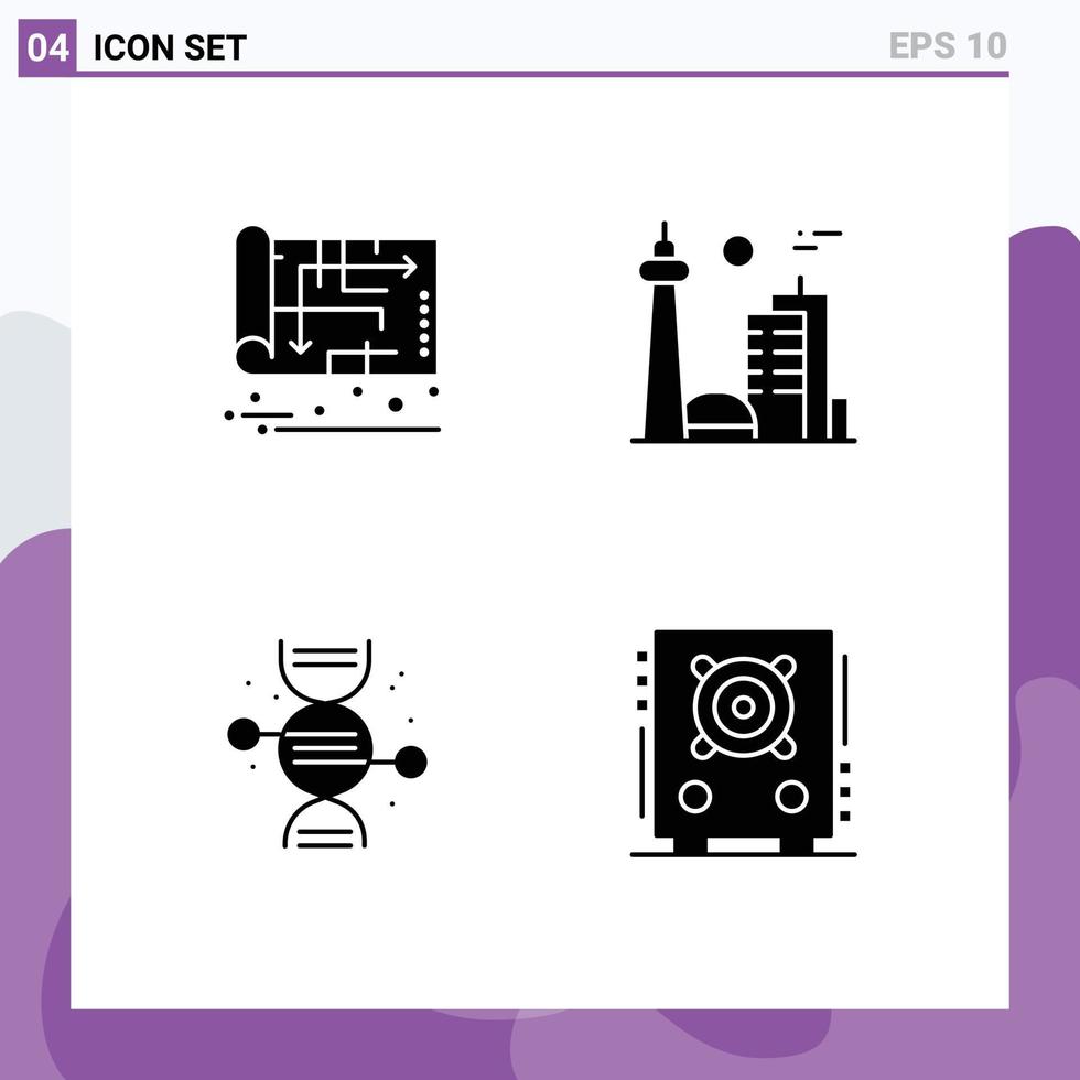 pacote de interface do usuário de 4 glifos sólidos básicos do mapa toronto blueprint canadá saúde elementos de design vetorial editável vetor