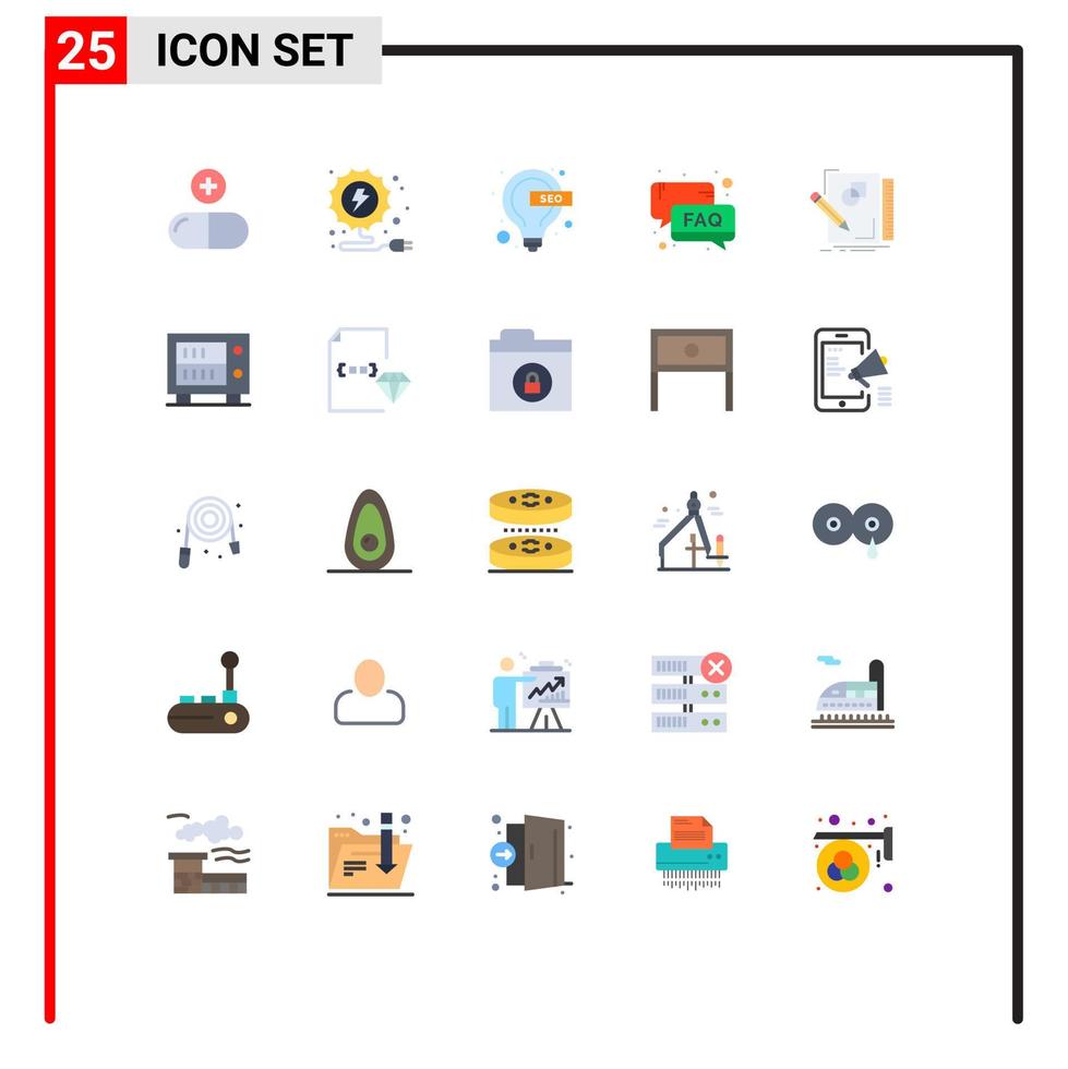 pacote de 25 sinais e símbolos modernos de cores planas para mídia impressa na web, como esboço de ideia de e-mail, suporte, ajuda a elementos de design de vetores editáveis
