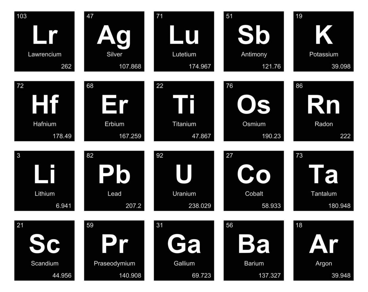 20 tabela periódica do design do pacote de ícones de elementos vetor