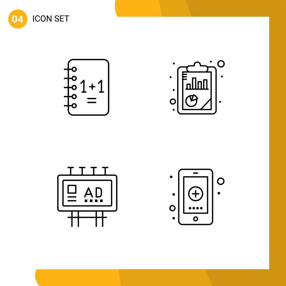 conjunto moderno de 4 cores e símbolos planos de linha preenchida, como anúncios de outdoor de educação, promoção de seo, elementos de design de vetores editáveis