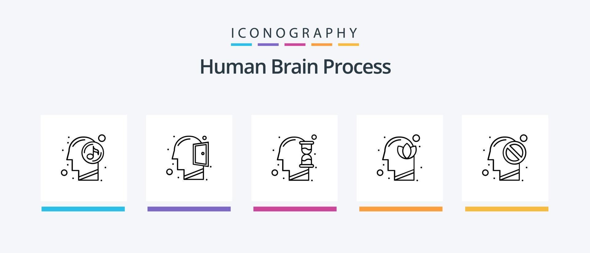 pacote de ícones da linha 5 do processo do cérebro humano, incluindo cabeça. inovação. pensamento. mente humana. crescimento. design de ícones criativos vetor