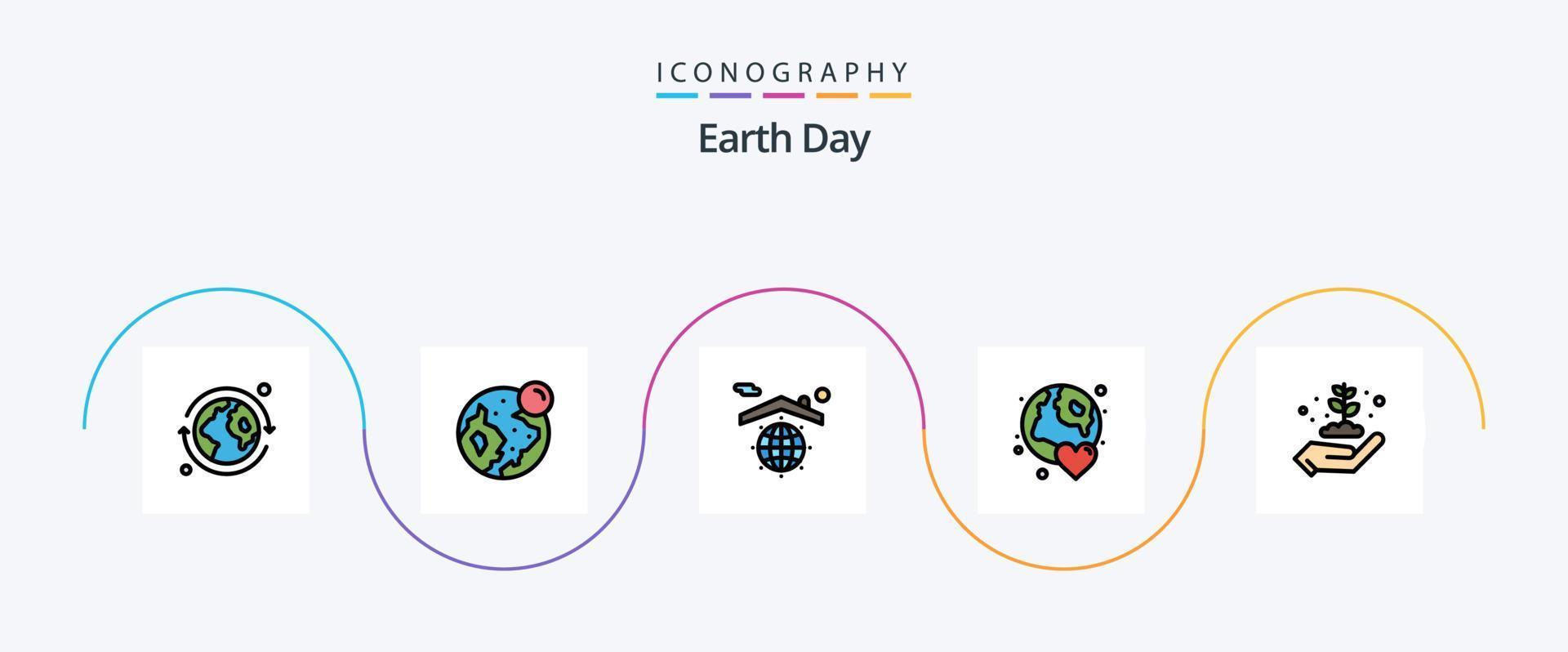 linha do dia da terra cheia de pacote de ícones plana 5 incluindo ecologia. dia. globo. Ame. globo vetor