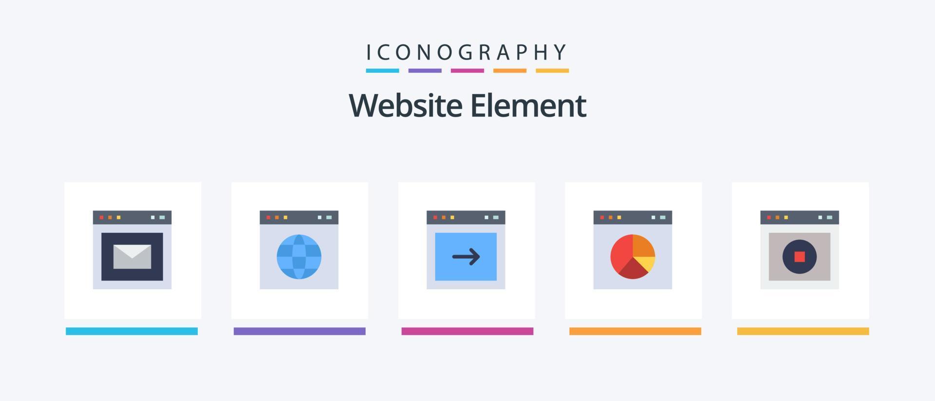 pacote de ícones de elemento de site plano 5, incluindo interface do usuário. local na rede Internet. seta. apresentação. o negócio. design de ícones criativos vetor