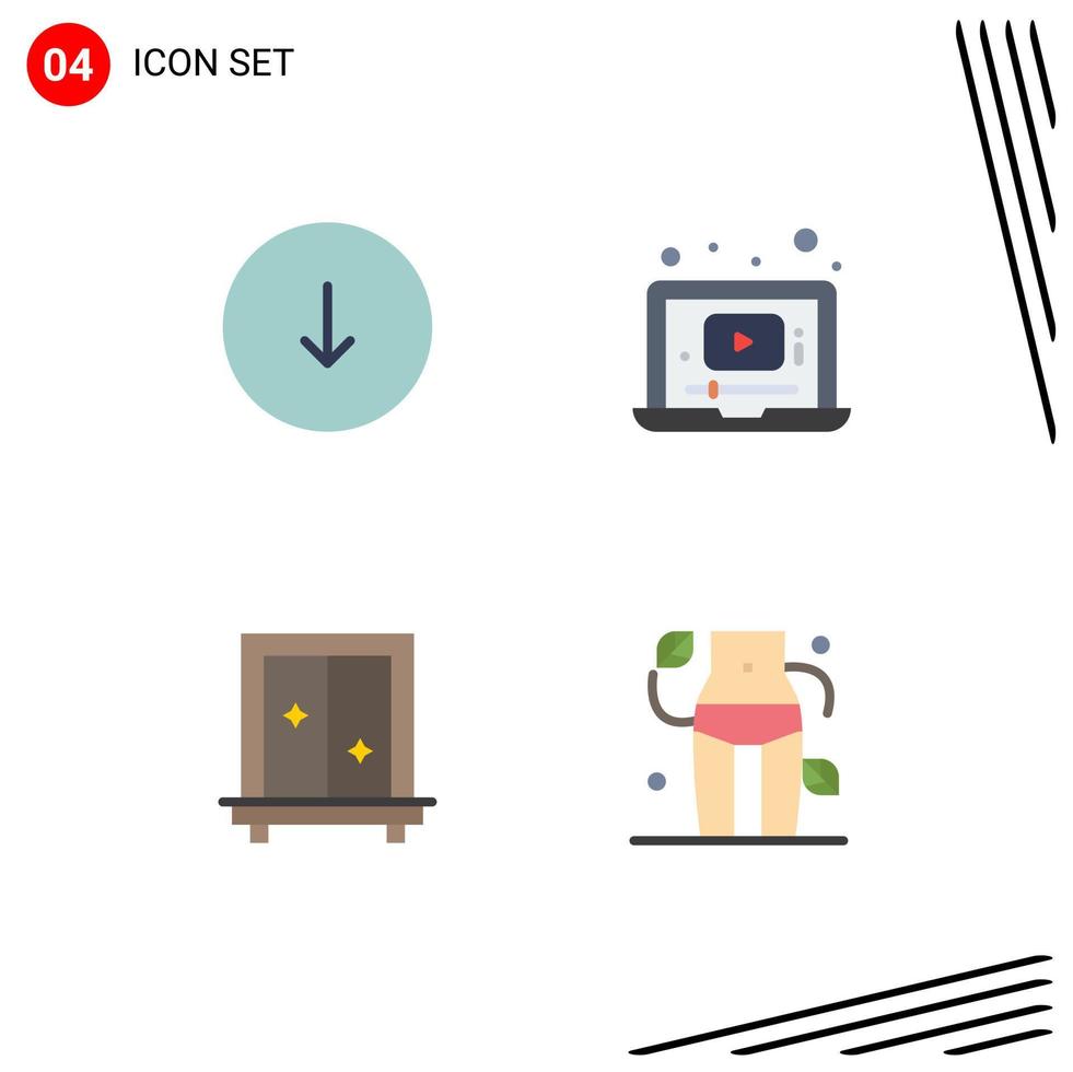 conjunto moderno de 4 ícones e símbolos planos, como downloads de armário de setas, jogador, vestir elementos de design de vetores editáveis
