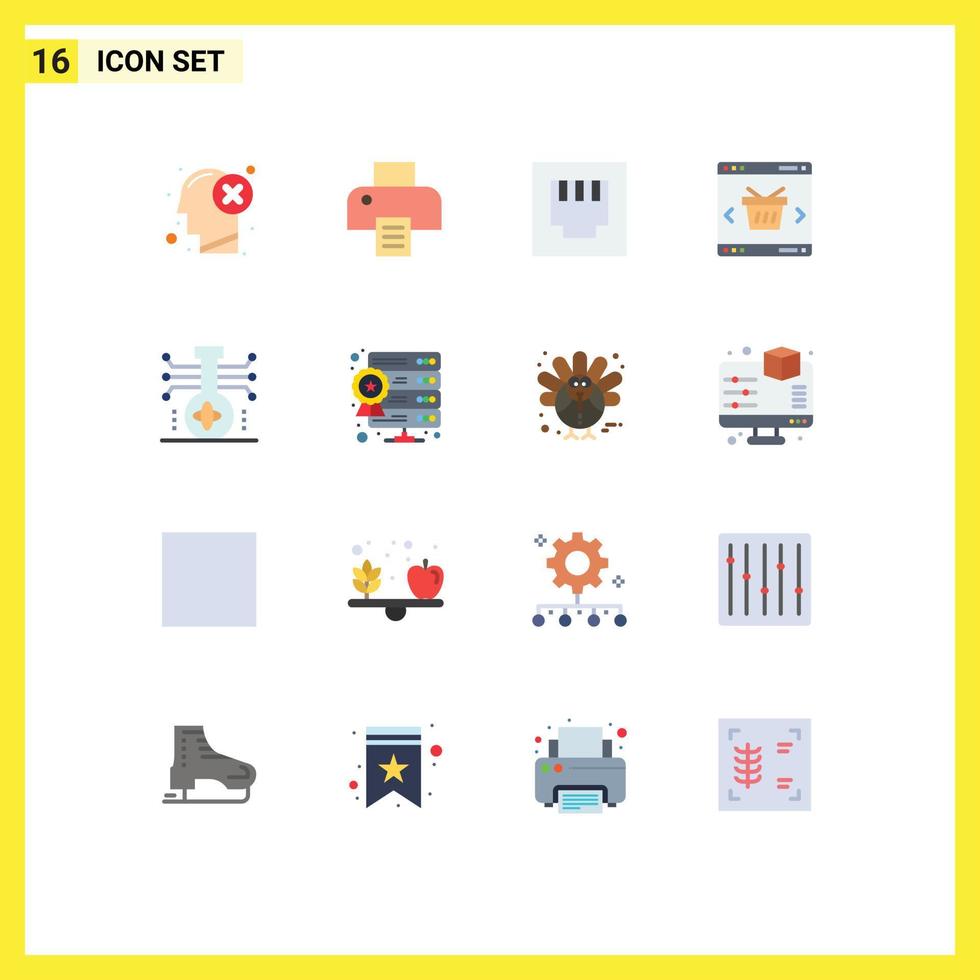 pacote de 16 sinais e símbolos modernos de cores planas para mídia impressa na web, como química de moléculas, loja ethernet, pacote editável on-line de elementos de design de vetores criativos