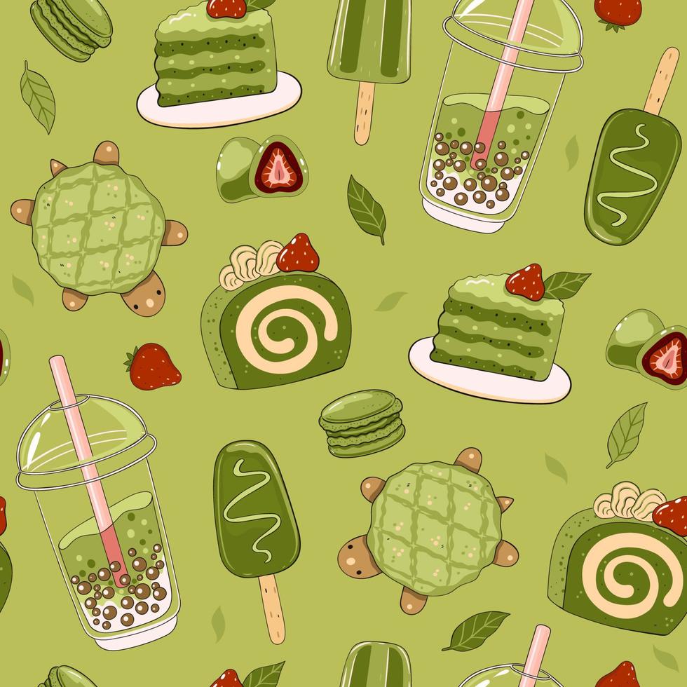 gráficos sem emenda de pattern.vector de sobremesas matcha japonesas. vetor