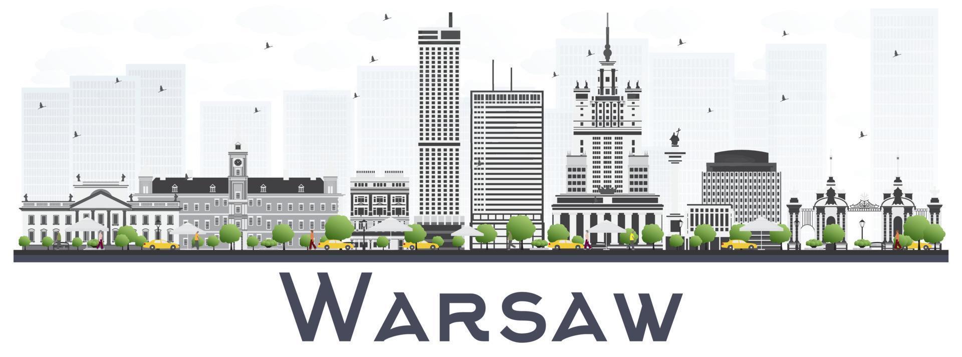 horizonte da cidade de Varsóvia Polônia com edifícios cinza isolados no fundo branco. vetor