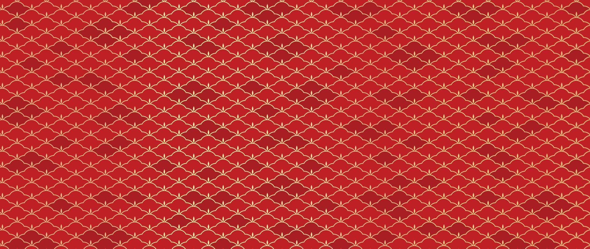 feliz ano novo chinês vetor de fundo vermelho. padrão tradicional chinês e japonês com formas geométricas, flores douradas. papel de parede estilo oriental para impressão, tecido, capa, banner, decoração.
