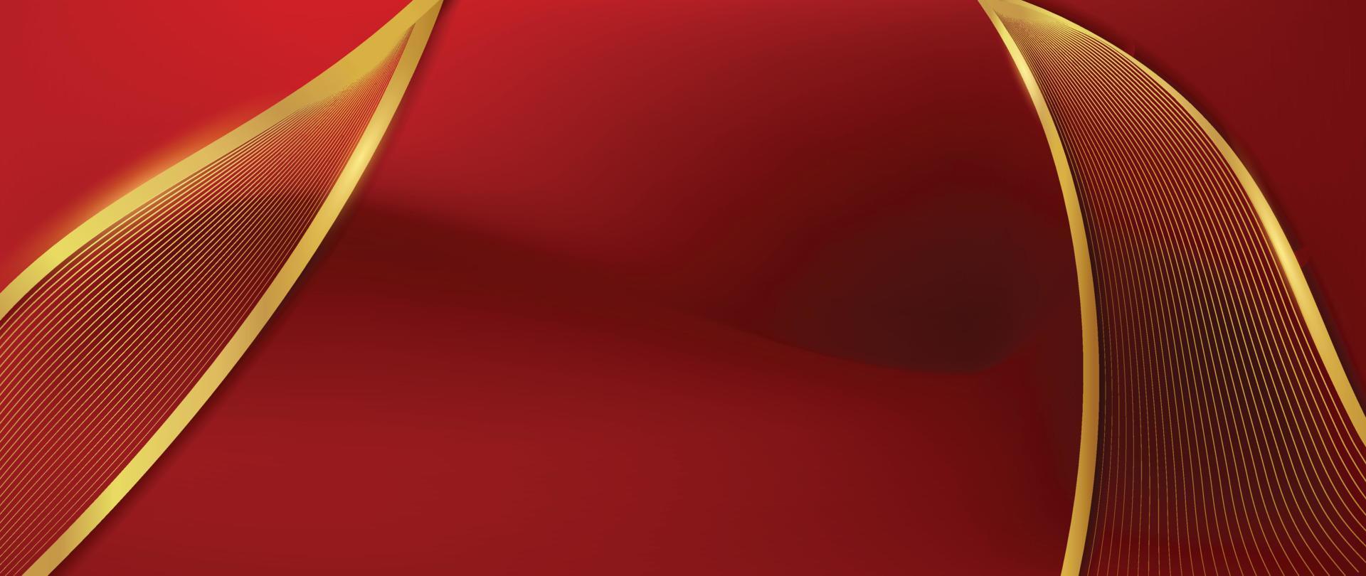 vetor de fundo vermelho de luxo. fundo abstrato de linhas onduladas vermelhas e douradas com efeito de brilho. papel de parede de estilo moderno para o ano novo chinês, anúncios, banner de venda, apresentação de negócios e design de embalagem.