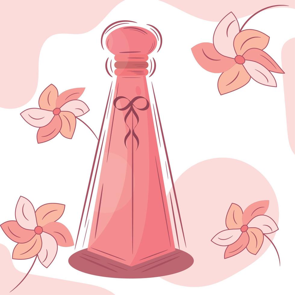 esboço isolado de um frasco de perfume com ilustração vetorial de flores vetor