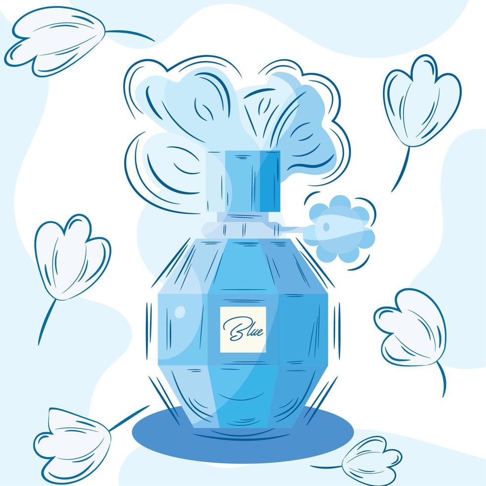 esboço isolado de um frasco de perfume com ilustração vetorial de flores vetor