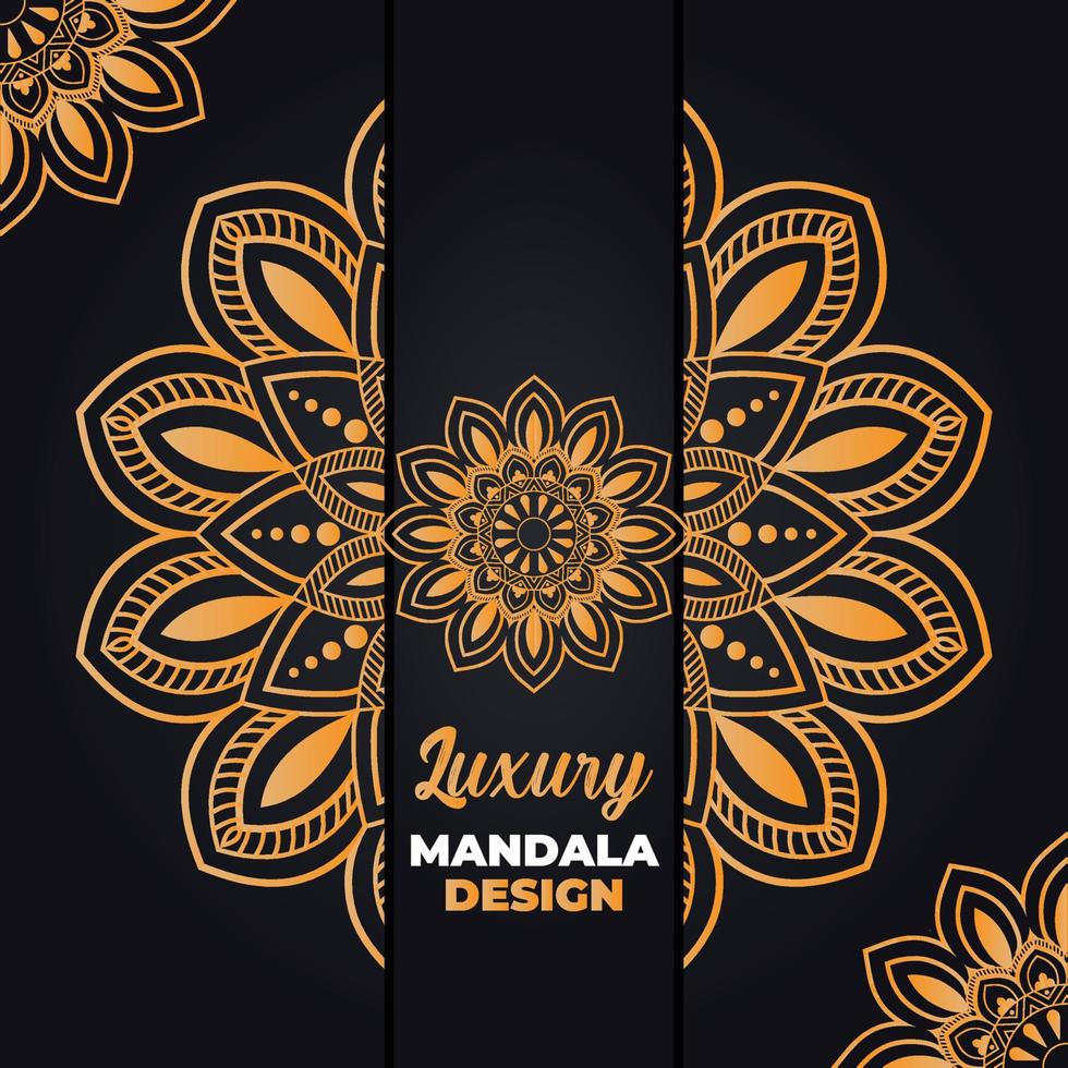 design de mandala ornamental e de casamento de luxo e fundo islâmico na cor dourada vetor