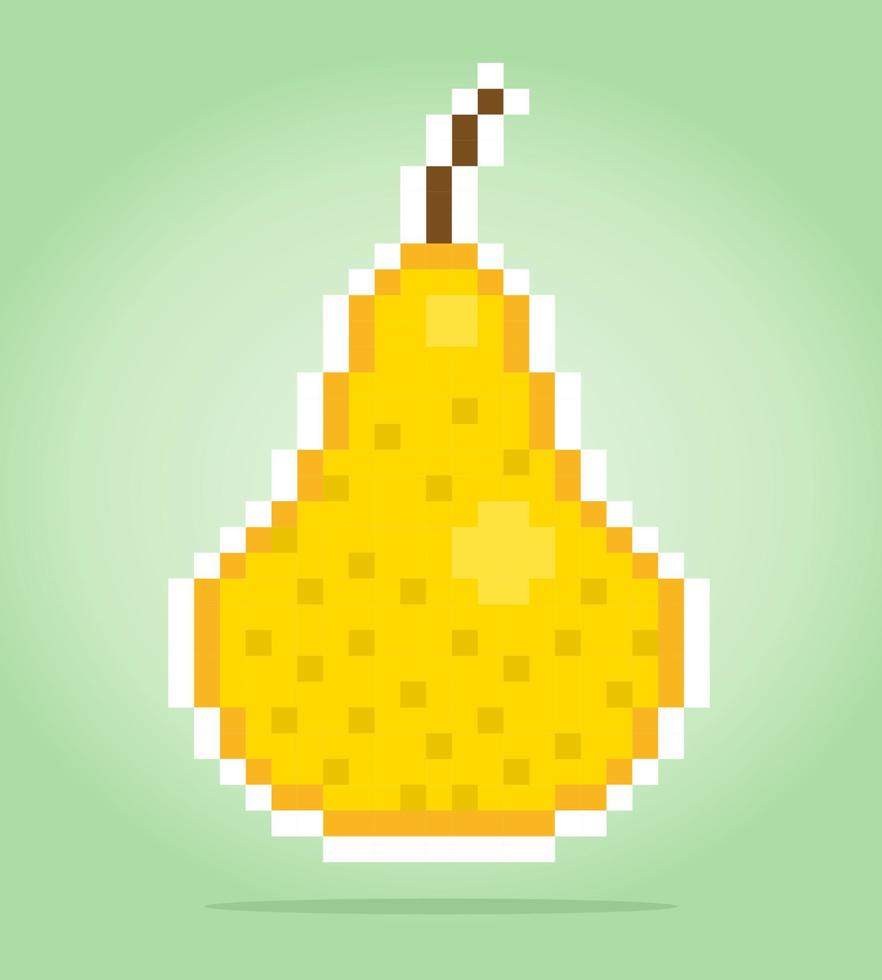 Fruta de pêra de pixel art de 8 bits. pixels de frutas para ativos de jogos em ilustração vetorial. vetor