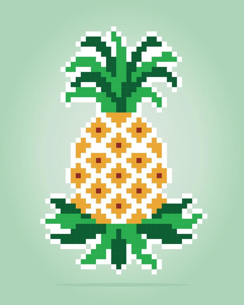 pixel de 8 bits de abacaxis. frutas para ativos de jogos e padrões de ponto cruz em ilustrações vetoriais. vetor