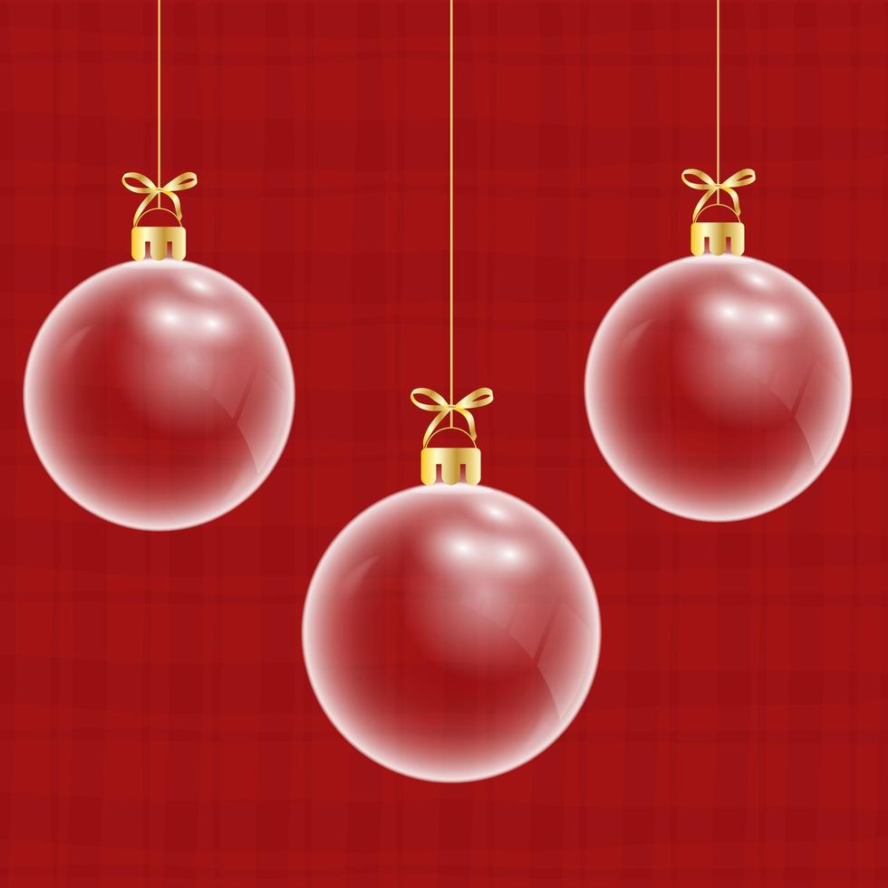 Natal de bola de vidro em fundo vermelho. feliz natal e feliz ano novo com um fundo vermelho de natal de bola de vidro. férias de fundo de natal e ano novo. ilustração vetorial vetor