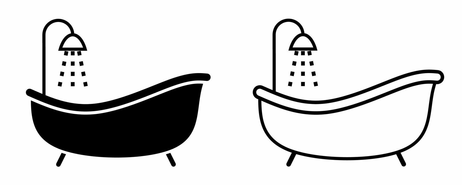 delineie o conjunto de ícones de banheira de silhueta isolado no fundo branco vetor