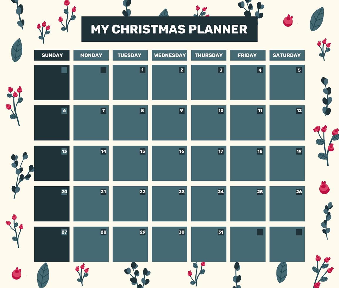 planejador de calendário de natal para diário, notas vetor
