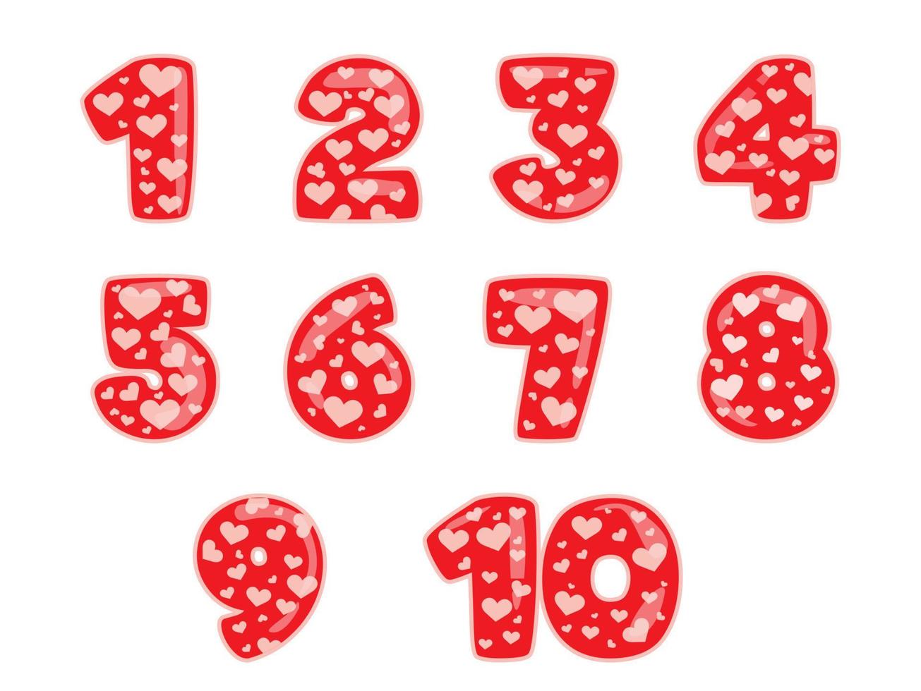 ícone de número definido com corações vermelhos amor padrão dia dos namorados vetor