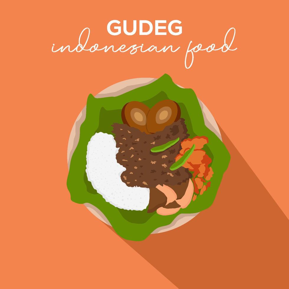ilustração de gudeg de comida indonésia de design plano vetor