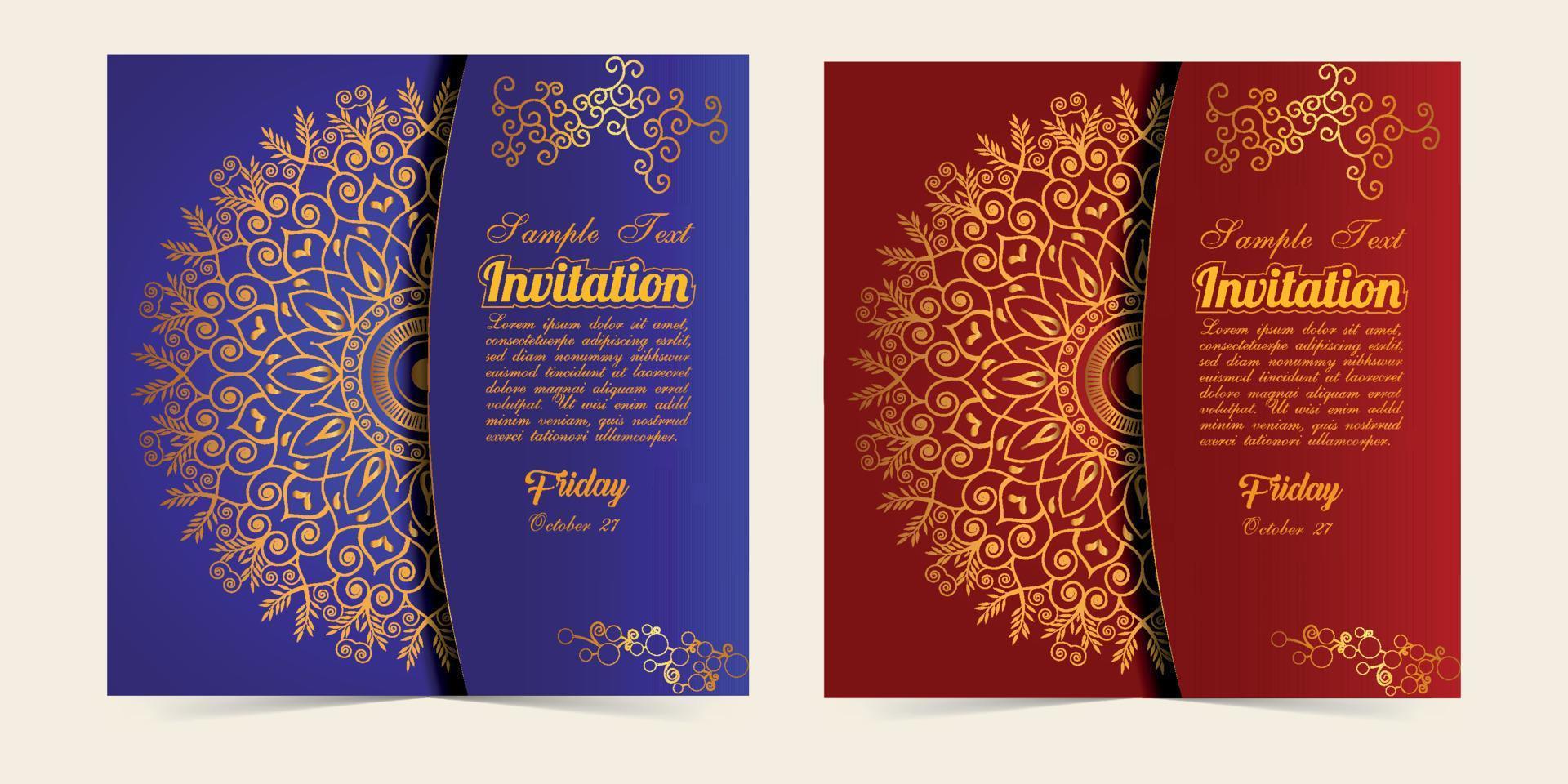 modelo de cartão de convite de casamento de luxo, abstrato com antiguidade, moldura vintage de luxo vermelho e dourado, banner vitoriano, ornamento de papel de parede floral de damasco, cartão de convite, padrão de moda vetor