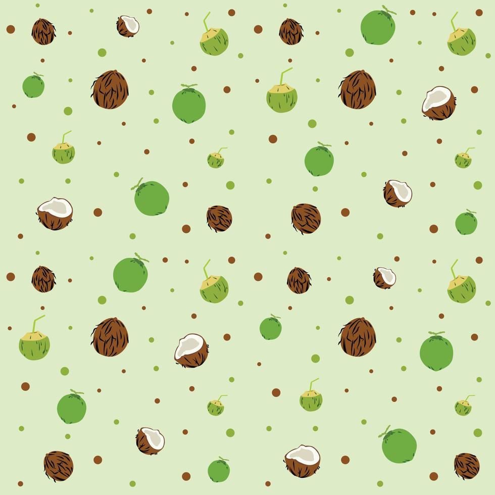 vetor sem emenda de padrão de coco e círculo sobre fundo verde, padrão de frutas