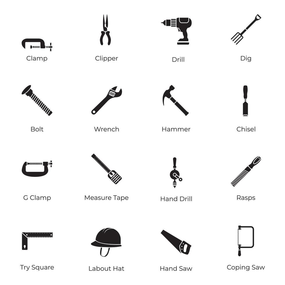 ícones de máquinas e ferramentas mecânicas vetor