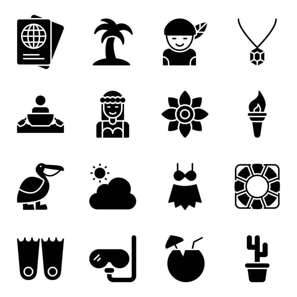 conjunto de ícones da cultura do Havaí vetor